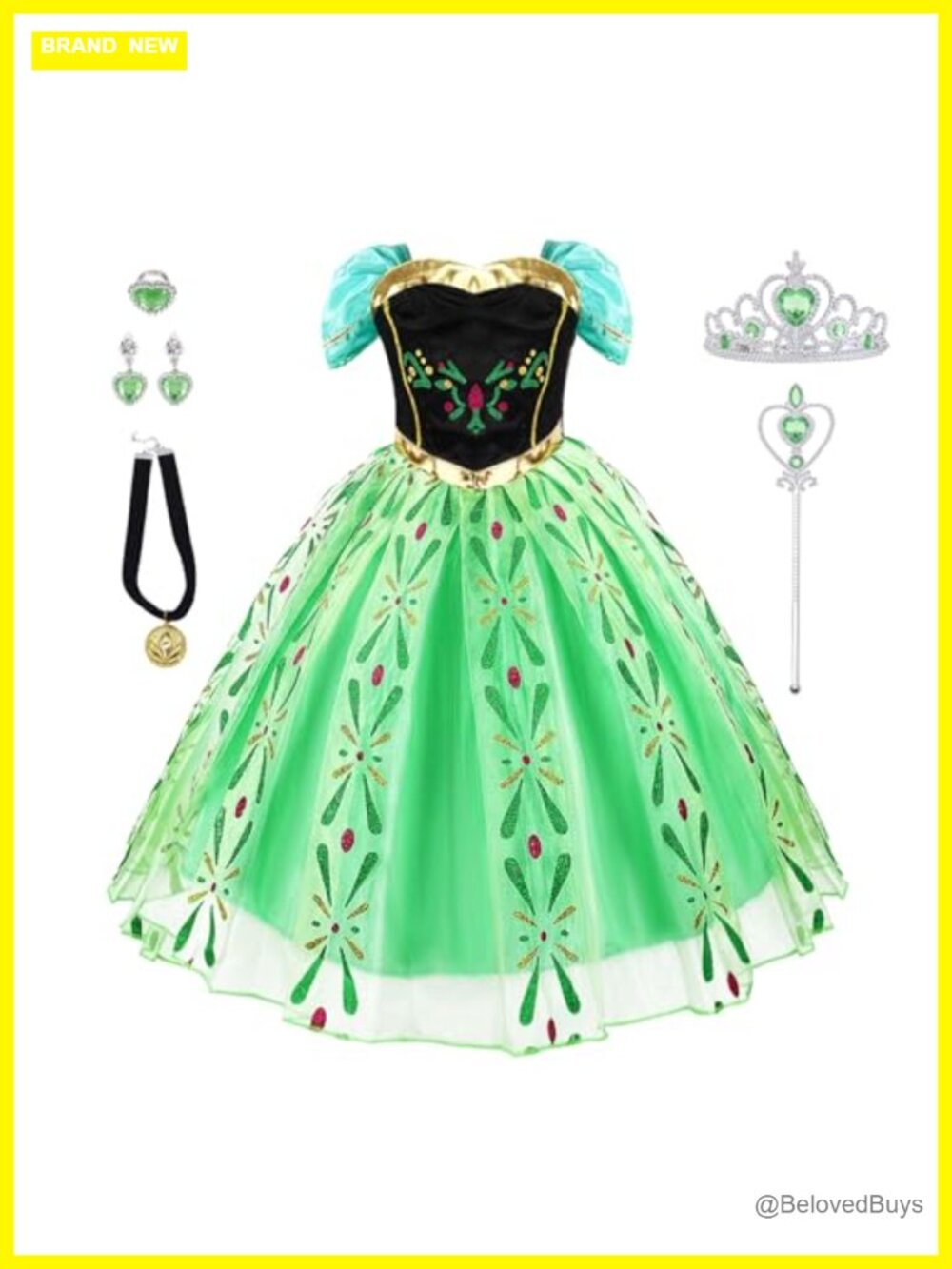Girls Princess Dress Up Costume Set with Crown Wand Jewelry